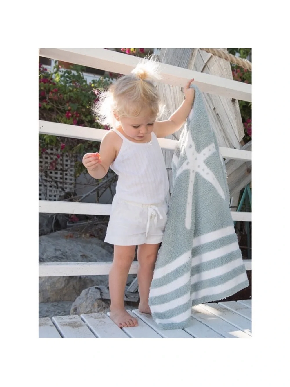 Barefoot Dreams CozyChic Coastal Starfish Baby Blanket Sunrise Seafoam Green
